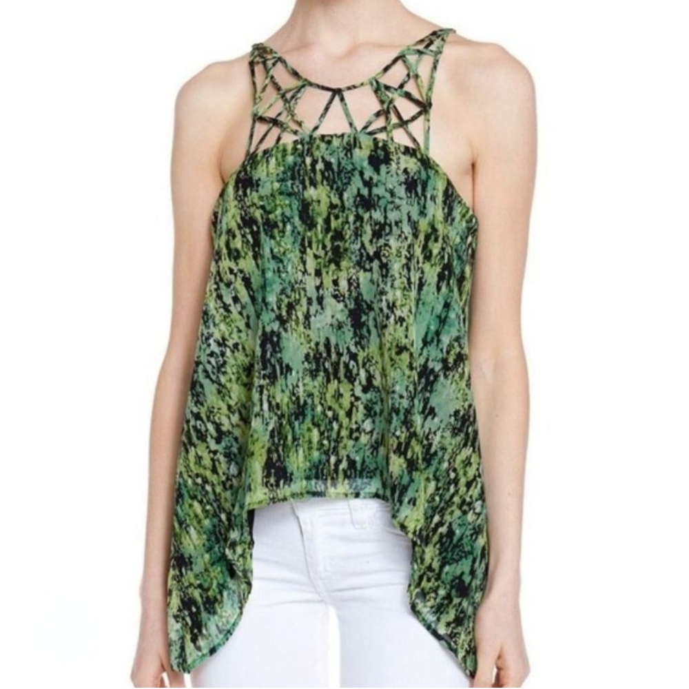 BCBGMaxAzria Bakar Green Abstract Tank Top